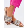 Béžové dámske šľapky z eko semišu s kamienkami, kód produktu JH365P