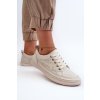 Dámske hnedé kožené tenisky na rovnej podrážke, kód produktu 22PB33-4636 BEIGE
