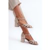 Zlaté dámske sandále z prírodnej kože na stĺpovom podpätku s prírodnou koženou stielkou, kód produktu 06551-04/00-5 BEŻ+ZŁ