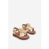 Detské sandálky s mašľou na suchý zips zlaté joratia / 333-1D/2D/3D GOLD (Veľkosť 19)