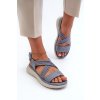 Modré dámske sandále z eko kože na platforme s podpätkom 4 cm, kód produktu 24SD06-7056 BLUE
