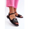Čierne dámske sandále z eko kože na rovnej podrážke s mäkkou stielkou Comfort, KV27-045 BLACK