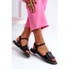 Čierne dámske sandále z eko kože na rovnej podrážke s mäkkou stielkou Comfort, KV27-045 BLACK