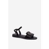 Čierne dámske sandále z eko kože na rovnej podrážke s mäkkou stielkou Comfort, KV27-045 BLACK