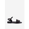Čierne dámske sandále z eko kože na rovnej podrážke s mäkkou stielkou Comfort, KV27-045 BLACK