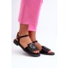 Čierne dámske sandále z eko kože na rovnej podrážke s mäkkou stielkou Comfort, KV27-045 BLACK
