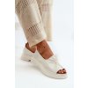 Biele dámske kožené sandále na rovnej podrážke s mašľou, kód produktu 2939/003