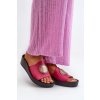 Zazoo 2920 Kožené Dámské Žabky Na Klinu S Zlatým Detailom Fuksia (Veľkosť 36)