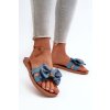 Modré dámske šľapky z eko koženého materiálu s rovnou podrážkou, kód produktu 491-02 BLUE