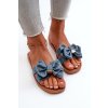 Modré dámske šľapky z eko koženého materiálu s rovnou podrážkou, kód produktu 491-02 BLUE