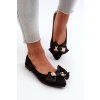 Dámske ekosuede baleríny s mašľou a broží, čierne satris / ZA39P BLACK (Veľkosť 36)