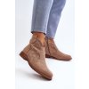 Béžové dámske členkové topánky z eko semiše na plochej podrážke, kód produktu HY66-151 BEIGE