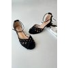 Čierne dámske sandále z eko semišu na blokovom podpätku s pražkou, kód produktu JH295P BLACK