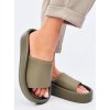 Dámske zelené šľapky z textilného materiálu, hladké, otvorenej špičky, kód produktu XY37