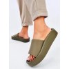 Dámske zelené šľapky z textilného materiálu, hladké, otvorenej špičky, kód produktu XY37