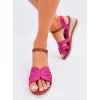 Ružové dámske sandále z eko semišu na členku, 6-9 cm podpätok, kód produktu CH-136