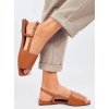 Hnedé dámske baleríny z eko kože na bežný deň s otvorenou špičkou a zapínaním na členku, kód produktu WWW-403