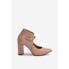 Béžové dámske kožené lodičky na stĺpovom podpätku s špičkou, kód produktu 2832/264-972