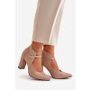 Béžové dámske kožené lodičky na stĺpovom podpätku s špičkou, kód produktu 2832/264-972