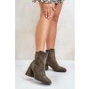 Zateplené dámské boty na podpatku z ekologické semišové tmavě zelené Saivia (Veľkosť 36)
