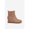 Zateplené boty na klínu s ozdobným zipem z eko semišuové tmavě béžové Leretha (Veľkosť 38)