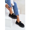 Čierne dámske semišové mokasíny na rovnej podrážke s brožou, kód produktu 6680 BLACK