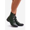 Zelené dámske členkové topánky na rovnej podrážke s eko kožou, zips, ASA62-30 ZIELONY