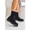 Čierne dámske členkové topánky z eko semišu na rovnej podrážke s vystuženou pätou, LG866 BLACK