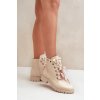 Béžové boty s perlami, kamínky a stuhou Nudago (Veľkosť 37)
