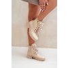 Béžové boty s perlami, kamínky a stuhou Nudago (Veľkosť 37)