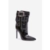 Ozdobené botky z lakované eko kůže na jehlovém podpatku černé (Veľkosť 37)