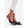 Čierne dámske ihlové lodičky s eko kožou a mašľou, kód produktu SQC-149 BLACK