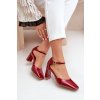 Červené dámske lodičky z eko semišu na stĺpovom podpätku, kód produktu CH881 WINE