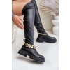 Čierne dámske kozačky z eko kože s odnímateľnými zlatými retiazkami, kód produktu F18 BLACK