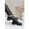 Čierne dámske kozačky z eko kože s odnímateľnými zlatými retiazkami, kód produktu F18 BLACK