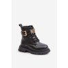 Dívčí boty z eko kůže zateplené s ozdobným páskem černé Gilian (Veľkosť 25)