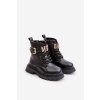 Dívčí boty z eko kůže zateplené s ozdobným páskem černé Gilian (Veľkosť 25)