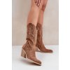 Členkové topánky na podpätku  hnedé kód obuvi 7650A CAMEL (Veľkosť 40)