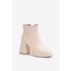 Béžové dámske členkové topánky s eko kožou na stĺpovom podpätku, zips, kód produktu LQ-48 BEIGE
