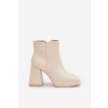 Béžové dámske členkové topánky s eko kožou na stĺpovom podpätku, zips, kód produktu LQ-48 BEIGE