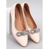 Béžové dámske balerínky z eko kože s mandľovou špičkou a kamienkami, kód ZA10