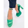 Dámske zelené lodičky na členku s výškou podpätku nad 9 cm, textilné, kód X8263