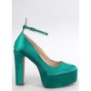 Dámske zelené lodičky na členku s výškou podpätku nad 9 cm, textilné, kód X8263