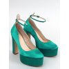 Dámske zelené lodičky na členku s výškou podpätku nad 9 cm, textilné, kód X8263