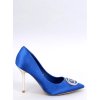 Dámske modré lodičky s kamienkami na ihloвом podpätku, textil, kód K225