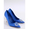 Dámske modré lodičky s kamienkami na ihloвом podpätku, textil, kód K225