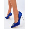 Dámske modré lodičky s kamienkami na ihloвом podpätku, textil, kód K225