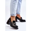 Dámske čierne lodičky z eko kože s retiazkou a emblémom, kód produktu MR-7259 BLACK