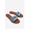 Modré dámske šľapky s ozdobami na prednej strane, textil, kód produktu CK270P BLUE