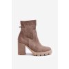 Členkové topánky na podpätku  béžové kód obuvi 3386 CAPPUCINO WELUR